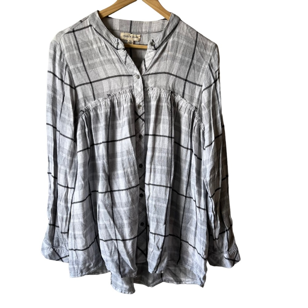 Cloth & Stone Plaid Button Down Distressed Tunic, Size: XS